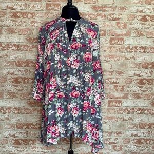 UMGEE Dress Gray Floral Small Trapeze Swing
